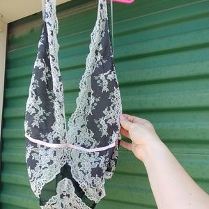 Whimsical halter lace bodysuit